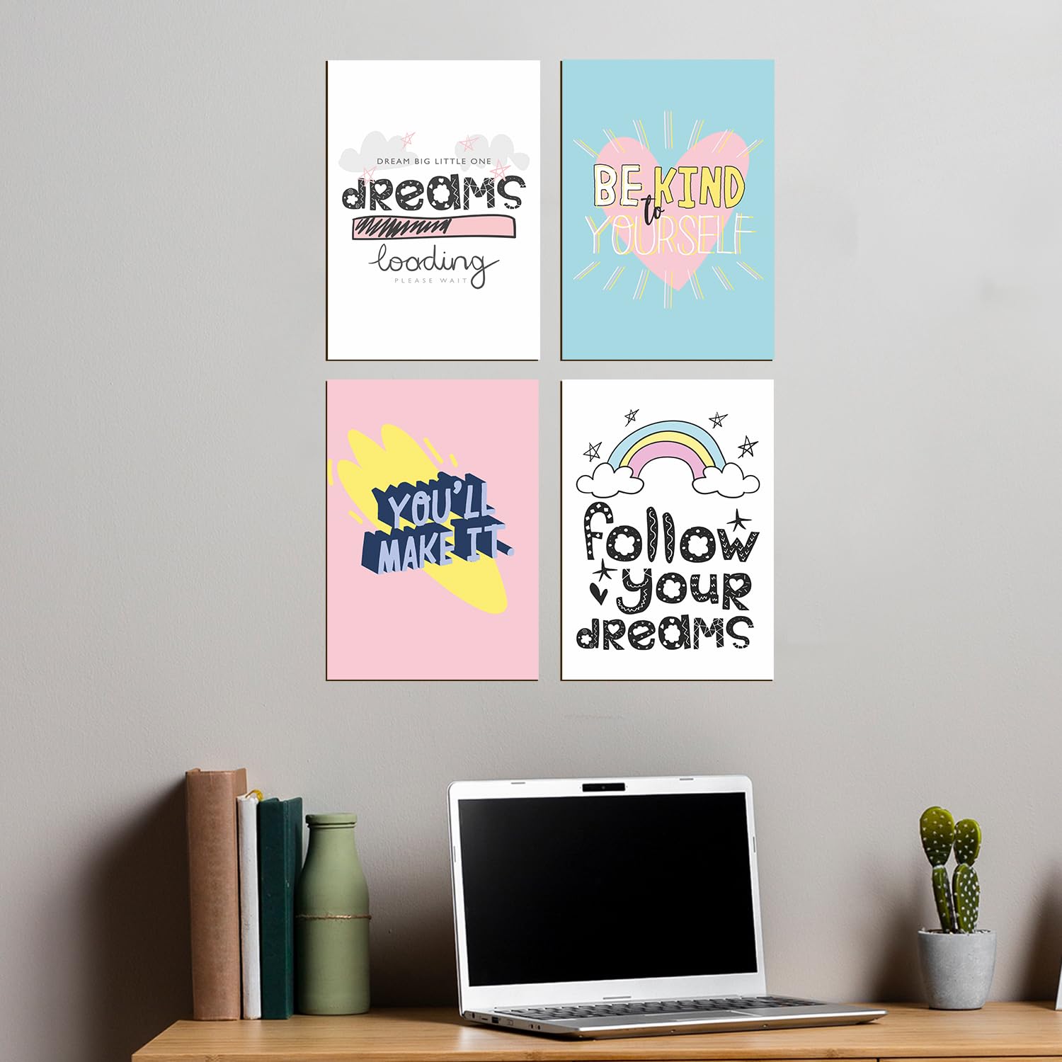 PAPER PLANE DESIGN Poster Frames Black Wall Hangings Size- 8.25 x 11.75 inch, Set of 4, Motivational Quotes D4 (D) 1