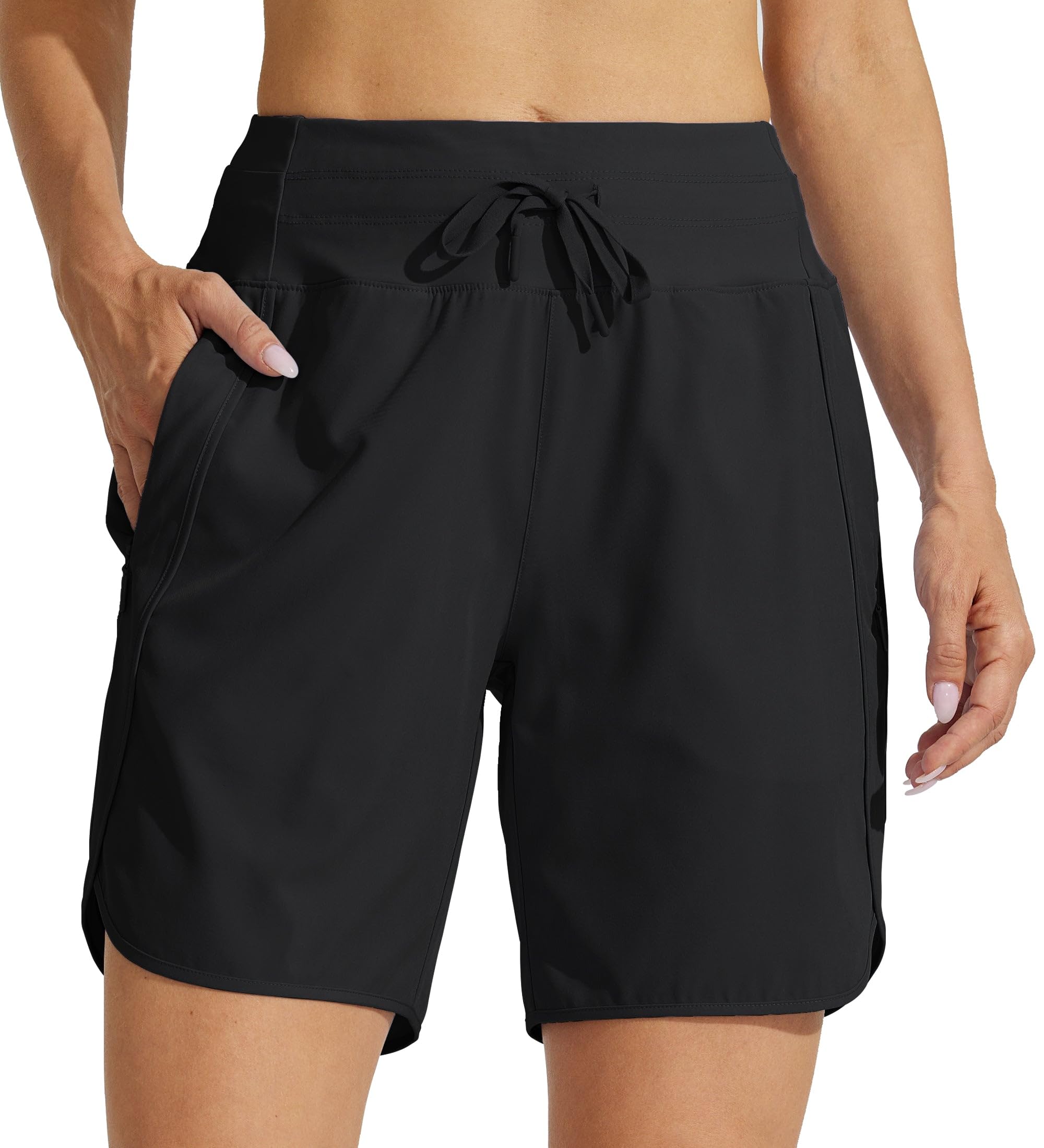 WILLIT Short de course athlétique pour femme de 12,7 cm - Long short d'entraînement - Short de randonnée - Course à pied - Short actif à séchage rapide - Taille haute - Poche zippée
