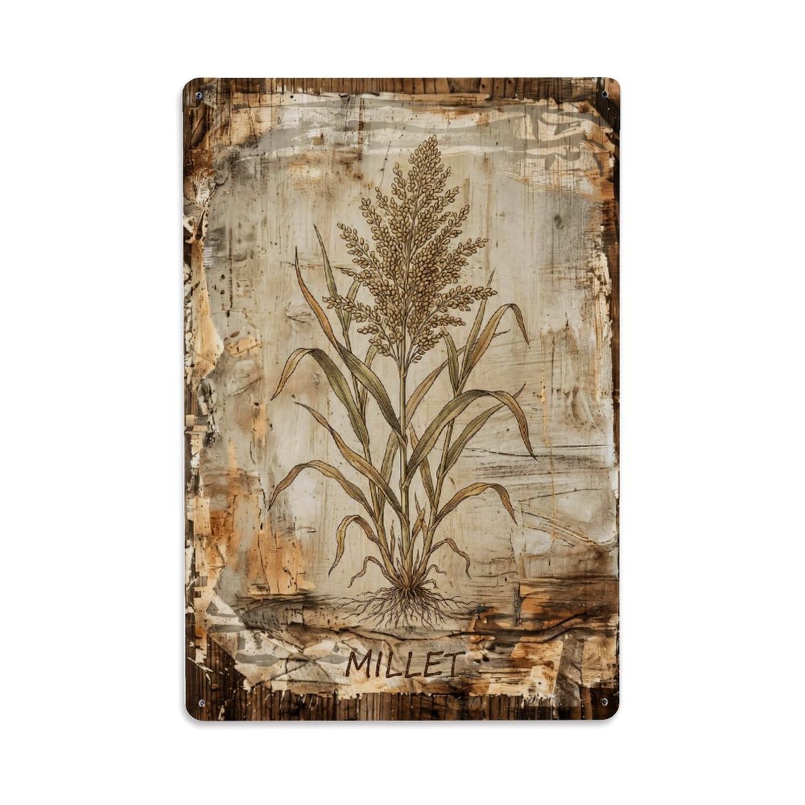 Fqnyr Style Millet Botanical Metal Tin Sign Plaque Wall Decor For Cafe, Club Bar, Office, Home Garden Metal Poster 8X12inch