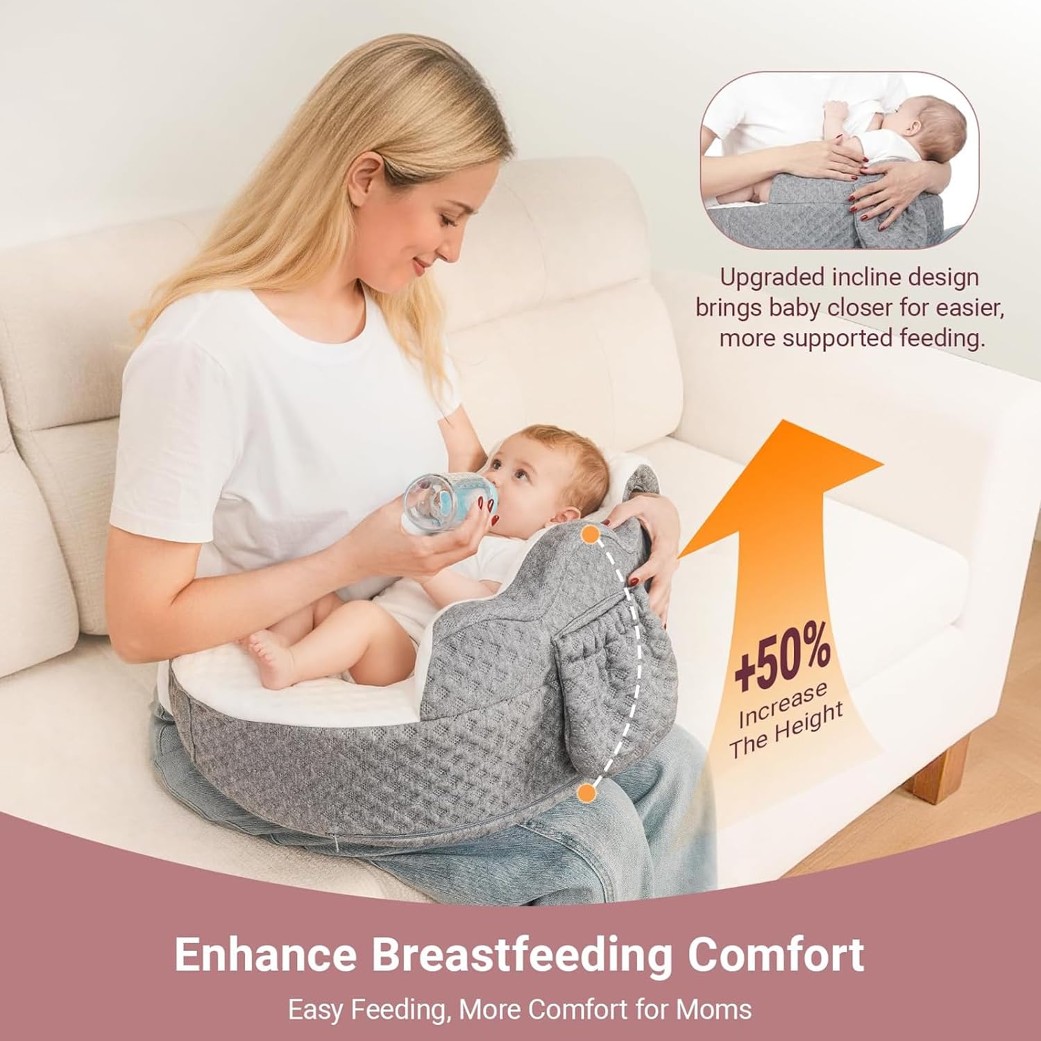 Cuscino Allattamento Neonato,Cuscino per l'allattamento in Memory Foam con rivestimento sfoderabile, progettato ergonomicamente per un comfort universale. (grigio)