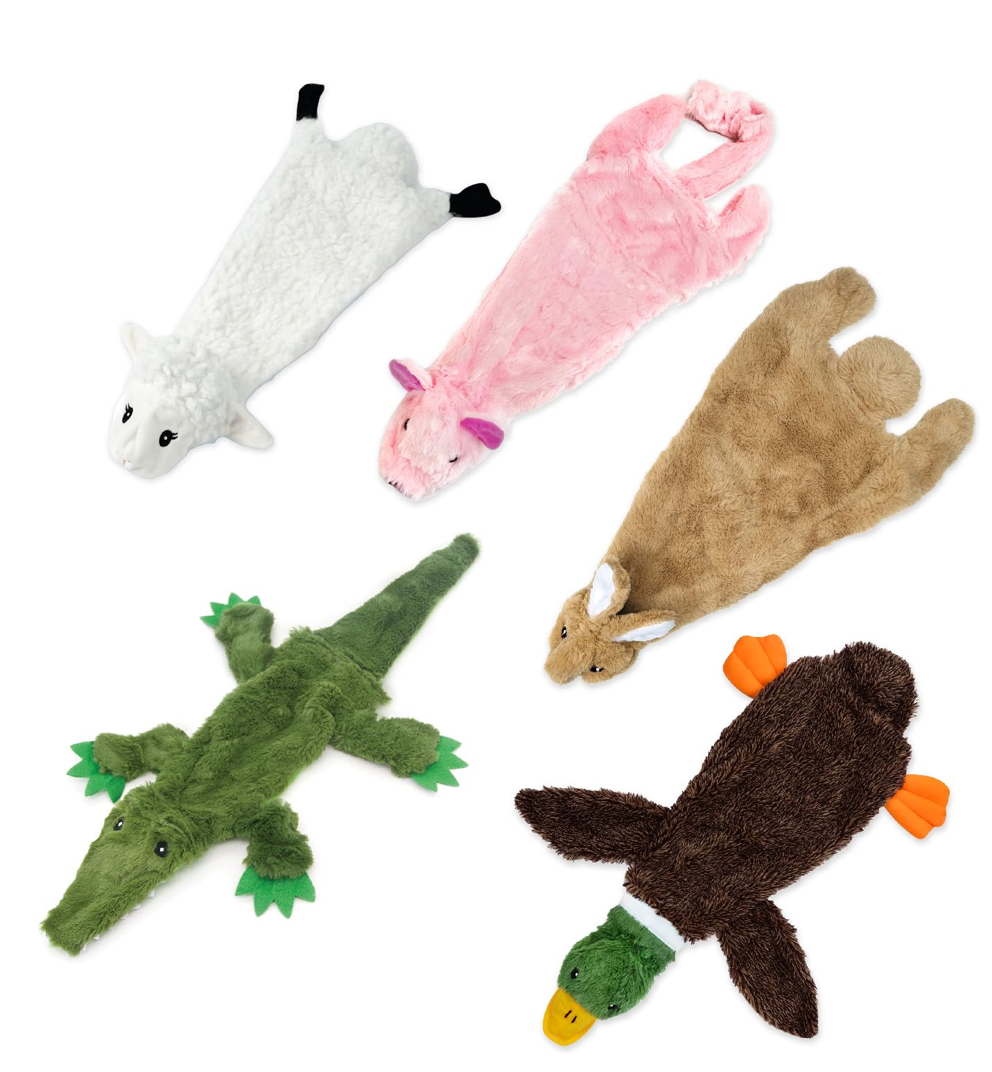 Best Pet Supplies 2-in-1 Stuffless Squeaky Dog Toys with Soft, Durable Fabric, No Stuffing for Indoor Play, Holds a Plastic Bottle - Large (Hare, Sheep, Cow, Pig, Penguin)