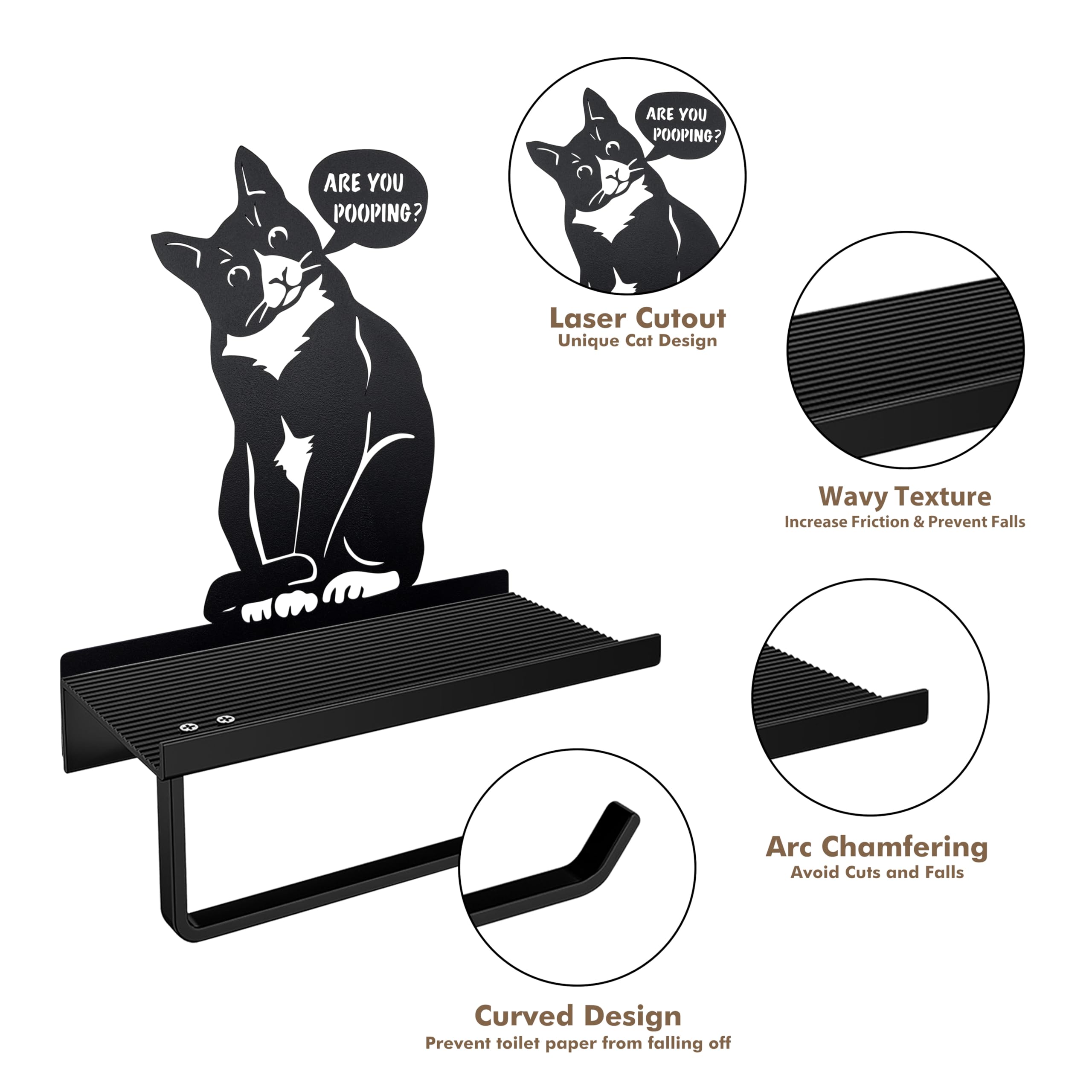 Funny Cat Toilet Paper Holder with Shelf, Farmhouse Bathroom Decor for Home — Amazon image 5