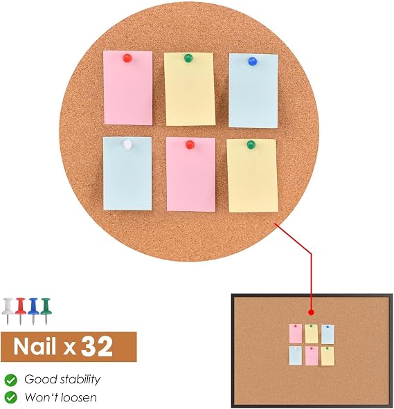2-Pack Cork Board Bulletin Board 20 x 30, Black Wood Framed Corkboard, Office Board for Wall Cork, Large Wall Mounted Notice Pin Board with 32 Push Pins for School, Home & Office