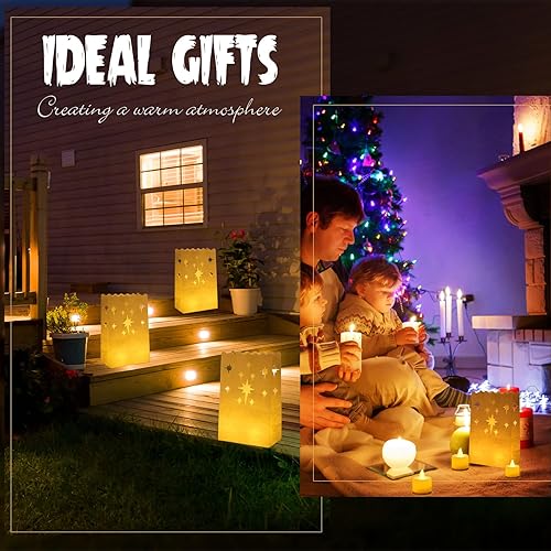 Miniatura 7 de Sabary Juego de 200 bolsas de papel luminarias con luces de té sin llama, velas votivas LED de Navidad con bolsa luminaria para cumpleaños, boda,
