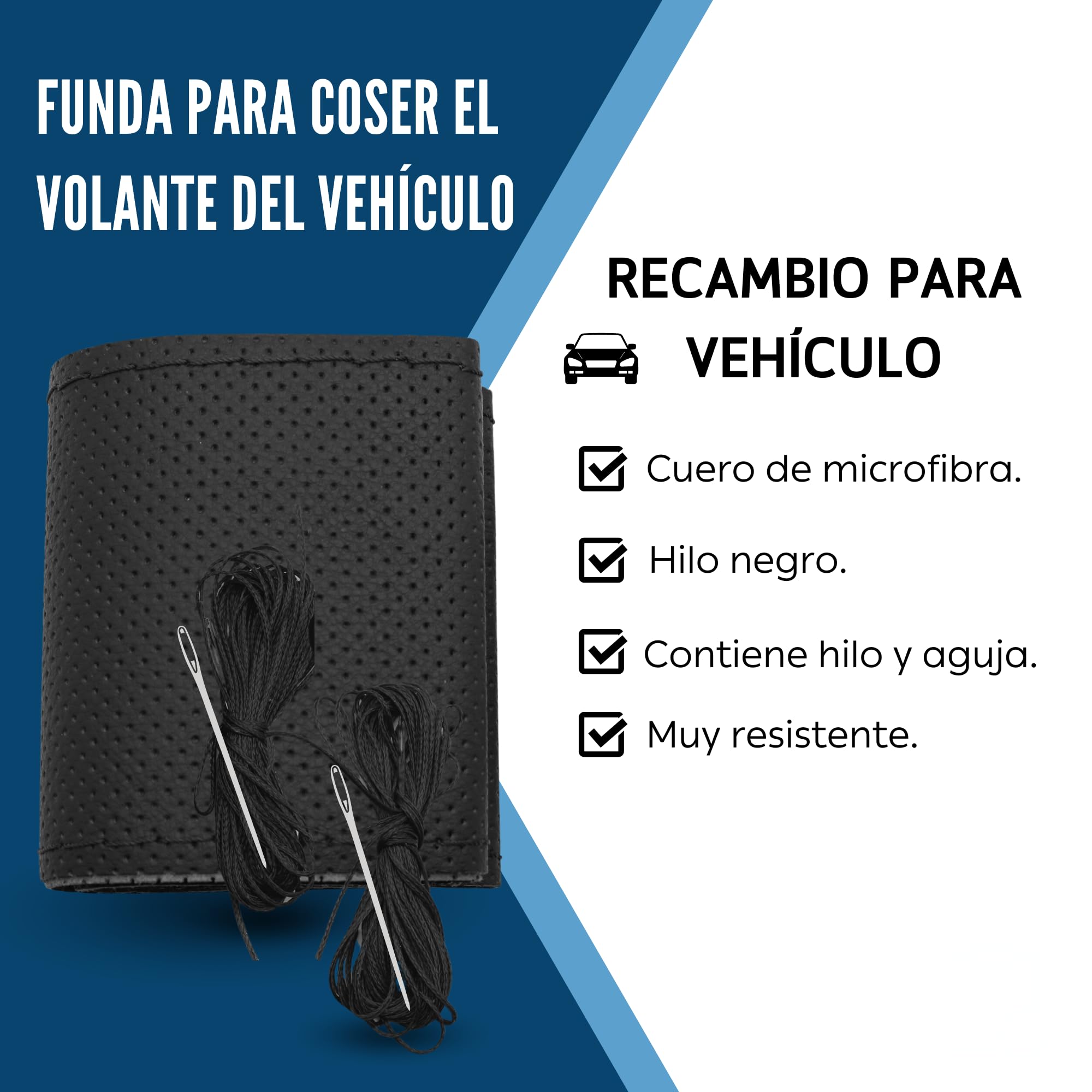 Funda para Volante con Agujas E Hilo, Cubierta para Volante, Protector Volante para Coser, Protector Volante, Funda Volante Anti Deslizante, Apto para diámetro 37/38 cm, Negro con Hilo Negro - imagen 2