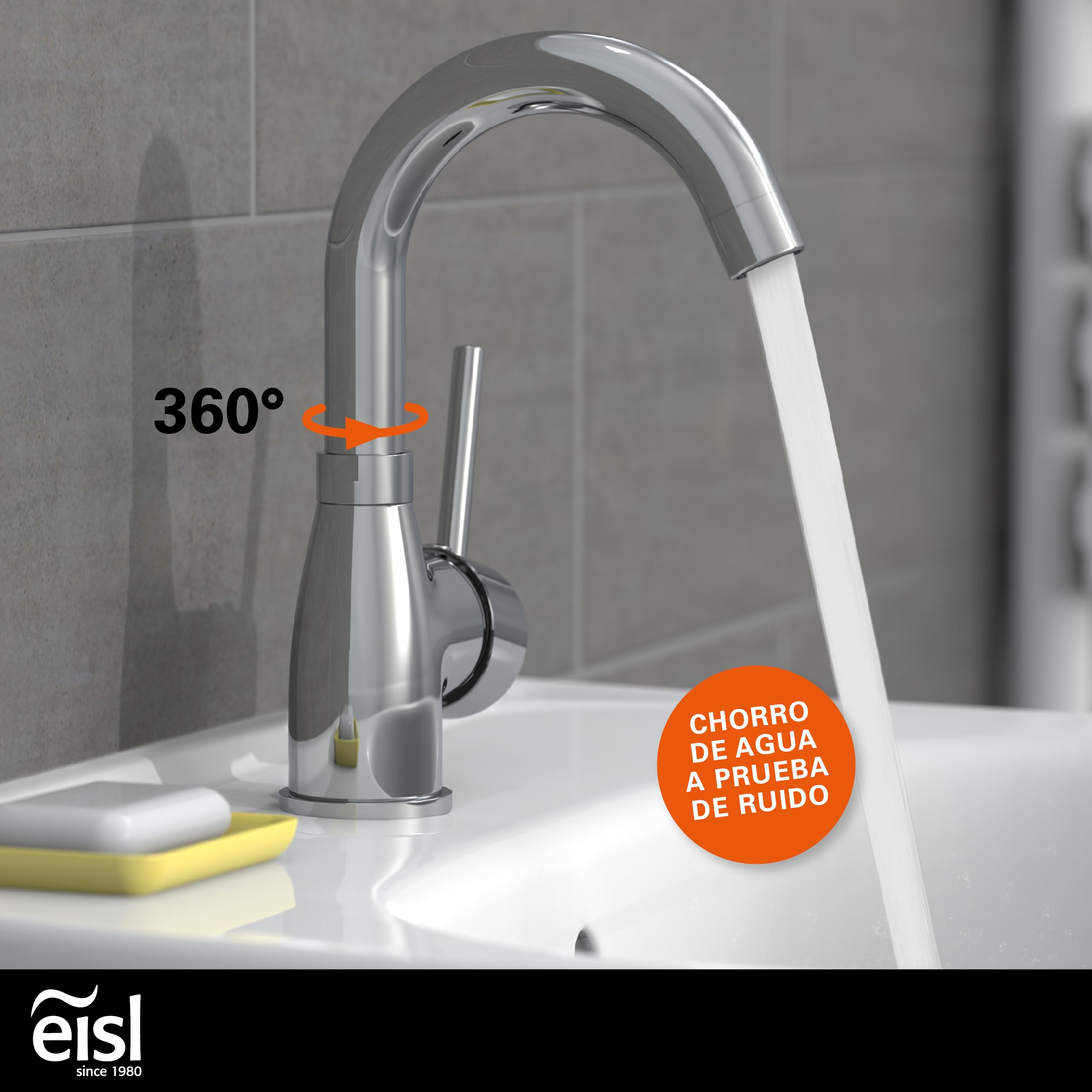EISL Lavabo Futura NI075FUTCR de bajo Consumo, Grifo Giratorio 360° para baño, Mezclador Monomando, Cromo