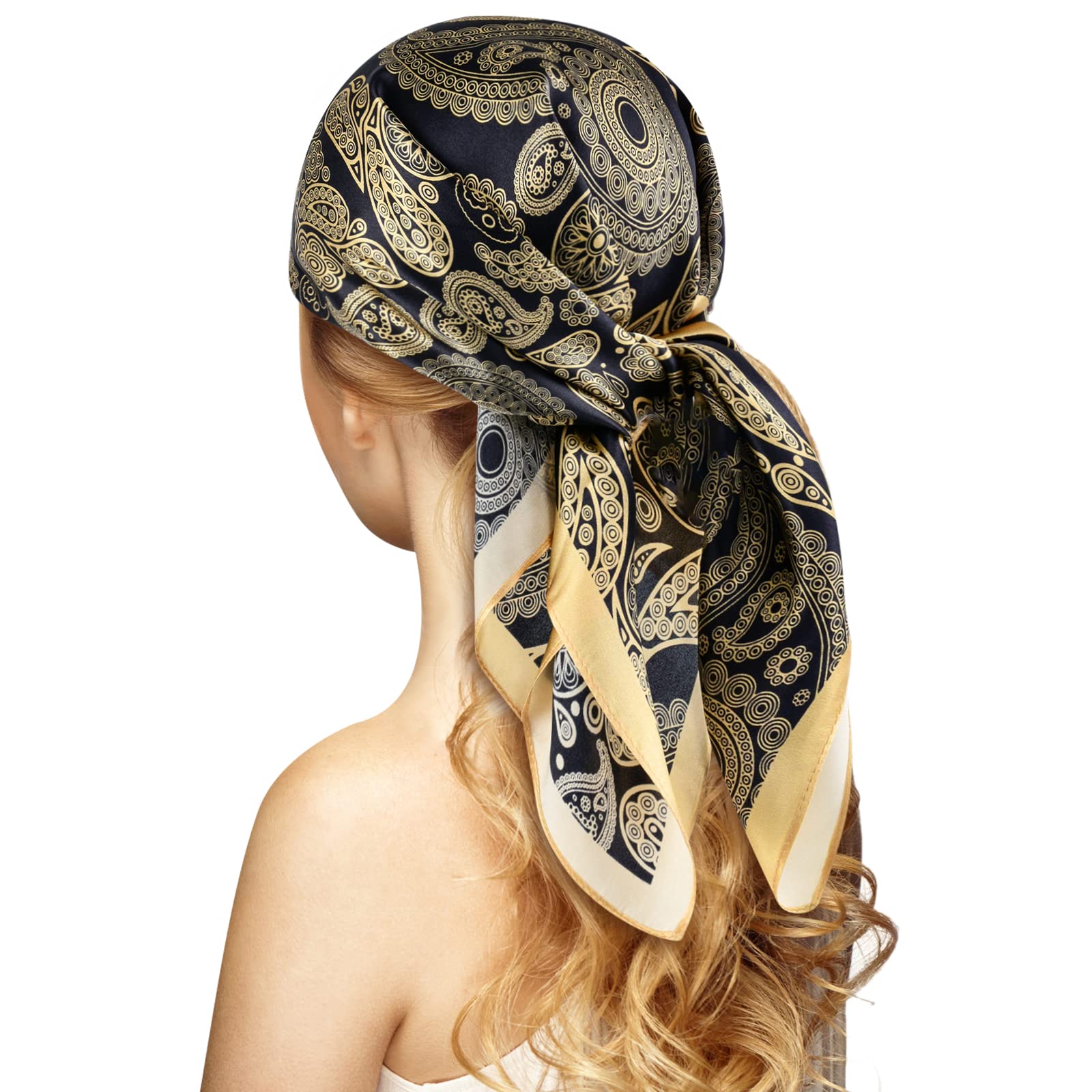 100% Silk Head Scarf for Women - 27" Hair Scarves Satin Bandanas Square for Night Sleeping with Gift Packed