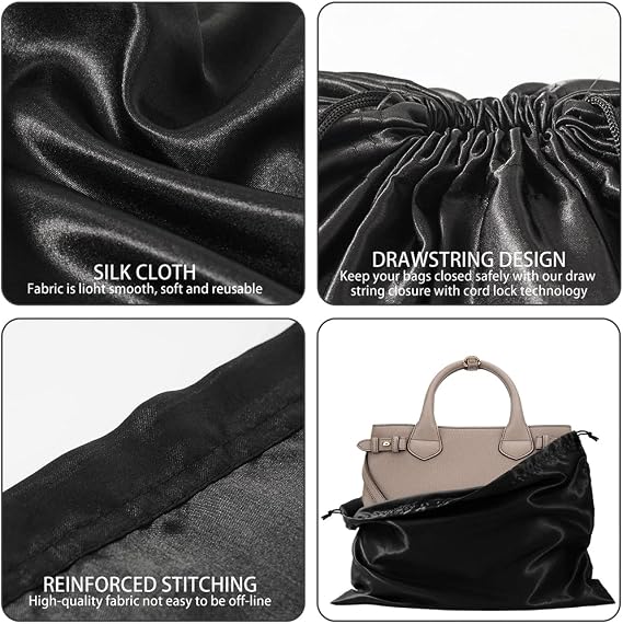 10 Pack Dust Bags for Purses and Handbags, Silk Dust Cover Storage Bag with Drawstring Travel Storage Pouch for Handbag Purse Shoes Boots (Black, 19.6 15.7 in)