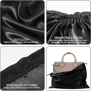 10 Pack Dust Bags for Purses and Handbags, Silk Dust Cover Storage Bag with Drawstring Travel Storage Pouch for Handbag Purse Shoes Boots (Black, 19.6 15.7 in)