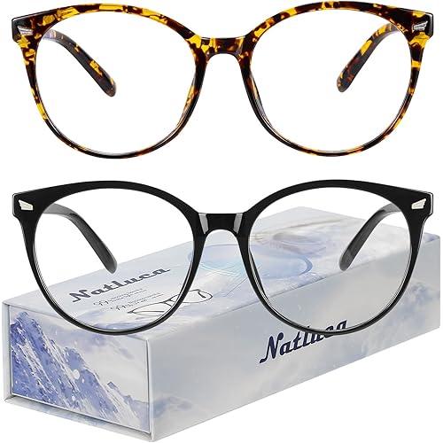 Blue light Glasses Women/Men, Retro Round Anti Eye Strain 2 Pack Bluelight Blocking Computer Glasses