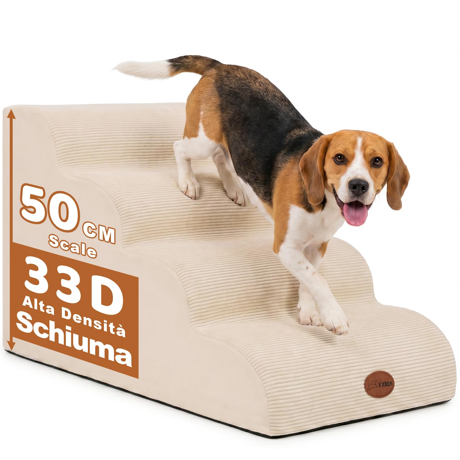X XBEN Scala er Animali, Scale per Cani e Gatti Piccoli, Anziani e Feriti | 33D Schiuma ad Alta Densità, Pendenza Dolce, Fodera Lavabile, Aderenza, Antiscivolo, per Letto e Divano, 4 Gradini, 50 CM