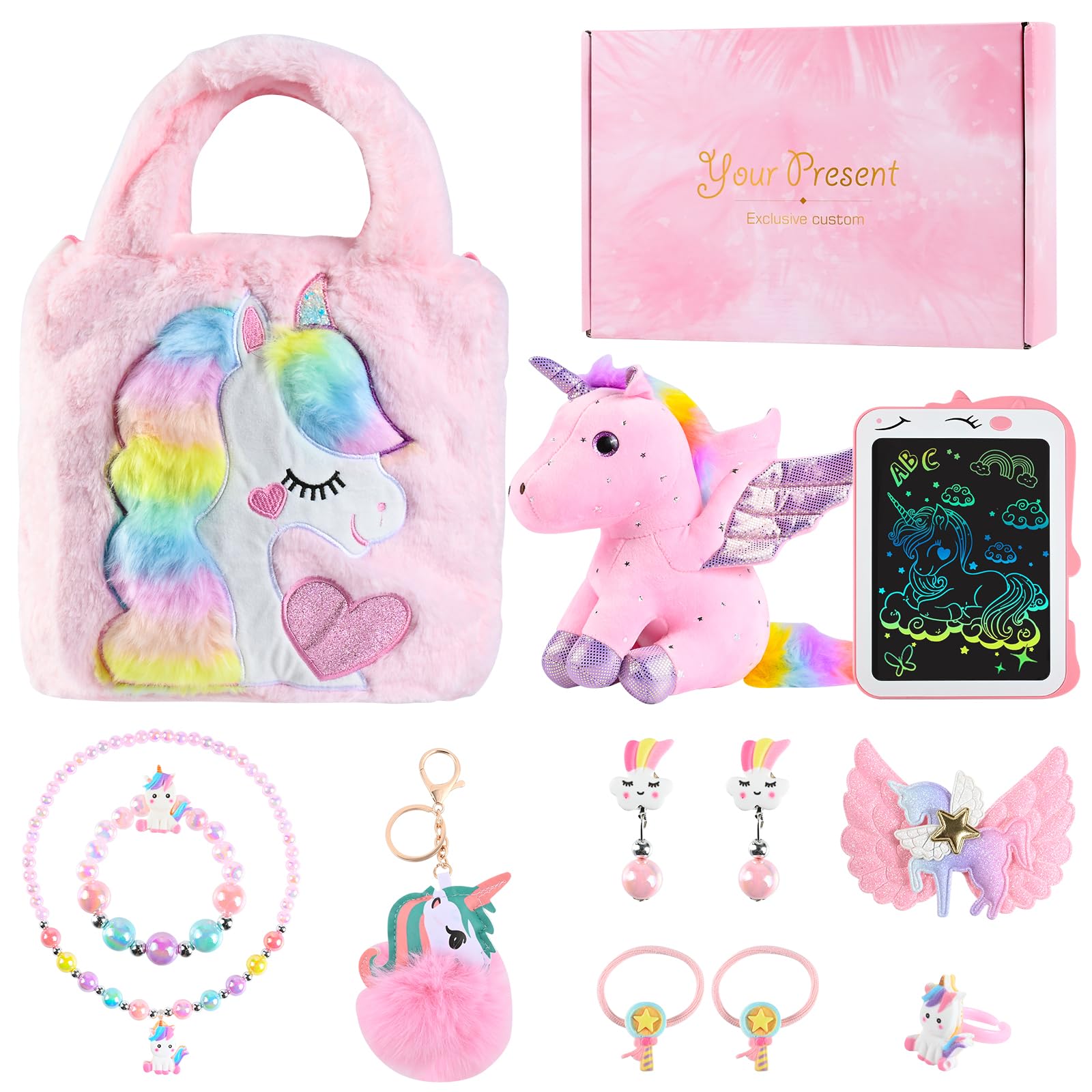 Sac à Main Licorne Pour Fille - Paillettes, Perles, Bandoulière Réglable, Cadeau 3-8 Ans