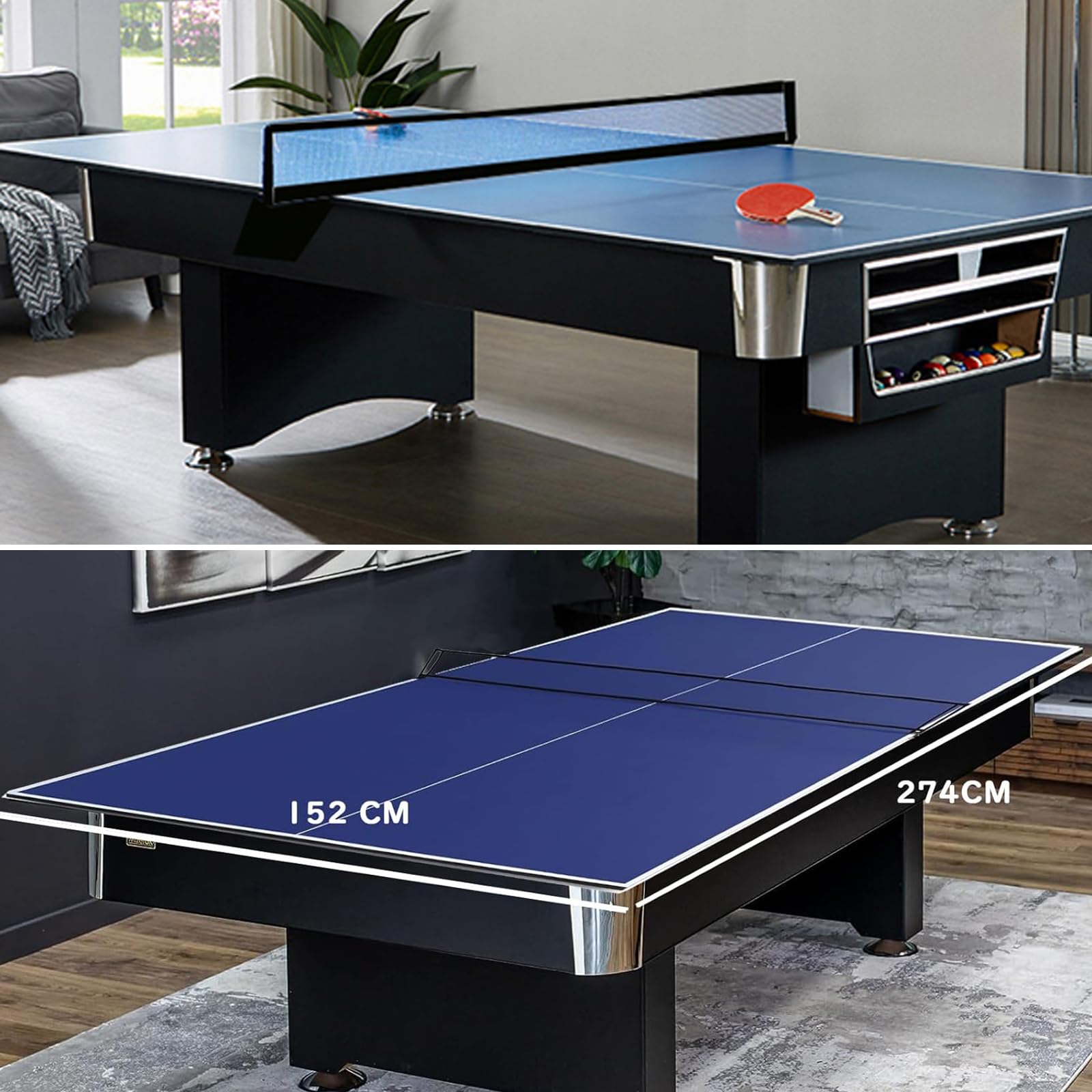 HLC Faltbar Tischtennistisch Tischtennisplatte Top klappbar Indoor inklusive Netz 9ft 274 * 152 * 1.5 cm Ergänzung zu Billiardtisch blau