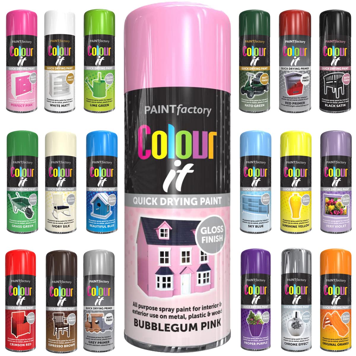 Classic Signature: 1 x Bubblegum Pink All Purpose Aerosol Spray Paint 400ml Quick Drying Spray, Fast Dry and Excellent Coverage for Metal, Wood, Plastic and More