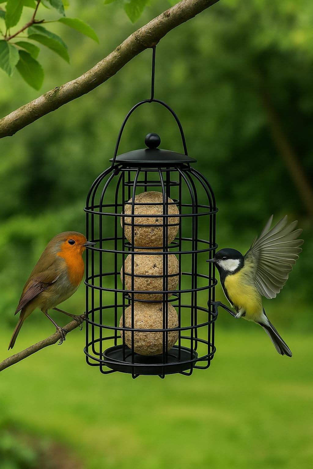 Squirrel Proof Fat Ball Bird Feeder Cage 24cm - Metal Hanging Fatball Squirrel Guard for Wild Garden Birds - Weather Resistant Suet Ball Holder for Garden Trees Hooks Feeding Stations Yards Patios UK — view 3