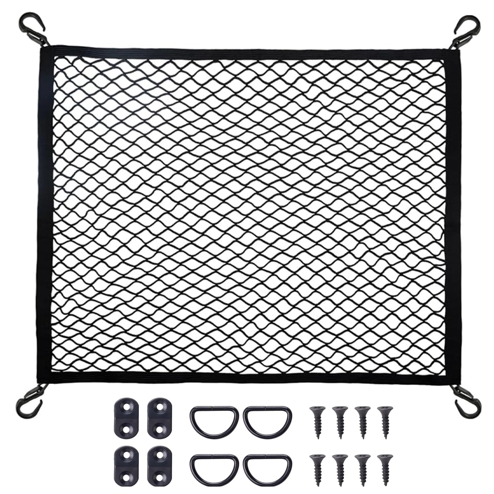 E KAINI Cargo Net for SUV with Hooks, Adjustable Highly Elastic Storage Organizer Net for Car, Pickup Trucks,Mesh Organizer 2.6'x2' Stretches to 5'x4',Road Trip Essentials Black - truck bed and tailgate accessories | Mubboo