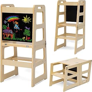 Kids Step Stool, Standing Tower for Boys Girls, Toddler Learning Wooden Tower, Foldable Kitchen Stool Helper