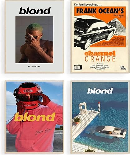 ZONTO Frank Ocean - Pósteres de portada de álbum de rapero firmado con música limitada, juego de 4 pósteres estéticos para sala de estar,
