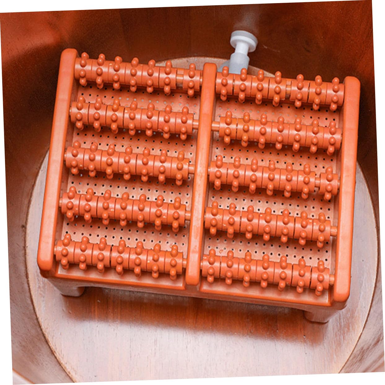 FRCOLOR Rodillo para Pies con Ruedas Y Deslizadores de Masaje de Acupresión Taburete para Masaje de Pies para Uso Doméstico Color Marrón