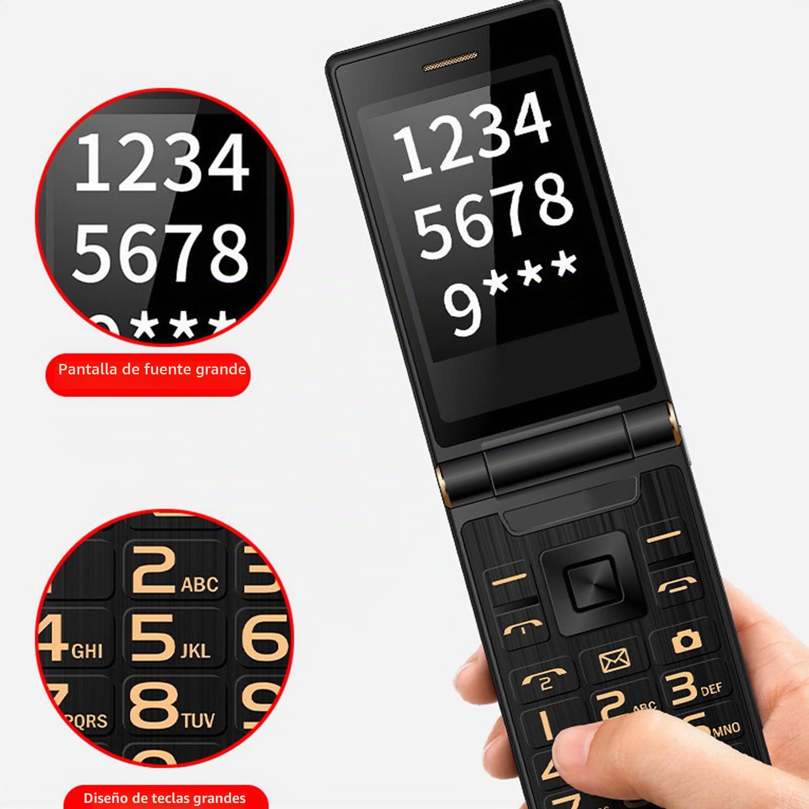 Teléfono Plegable para Personas Mayores, Desbloqueado 3G SOS Botón Grande GSM Teléfono Móvil con Tapa LCD de 2.8 Pulgadas Y Botones Prominentes Teléfono Celular Dial de un Toque Calidad de(Oro)