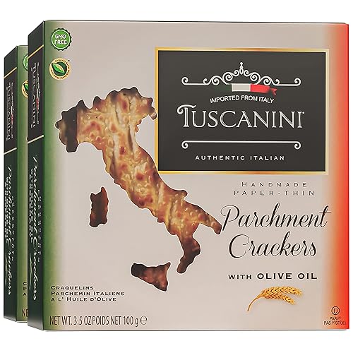 Tuscanini Galletas de pergamino, aceite de oliva (paquete de 2) galletas italianas finas y crujientes de papel sazonadas con aceite de oliva y sal,