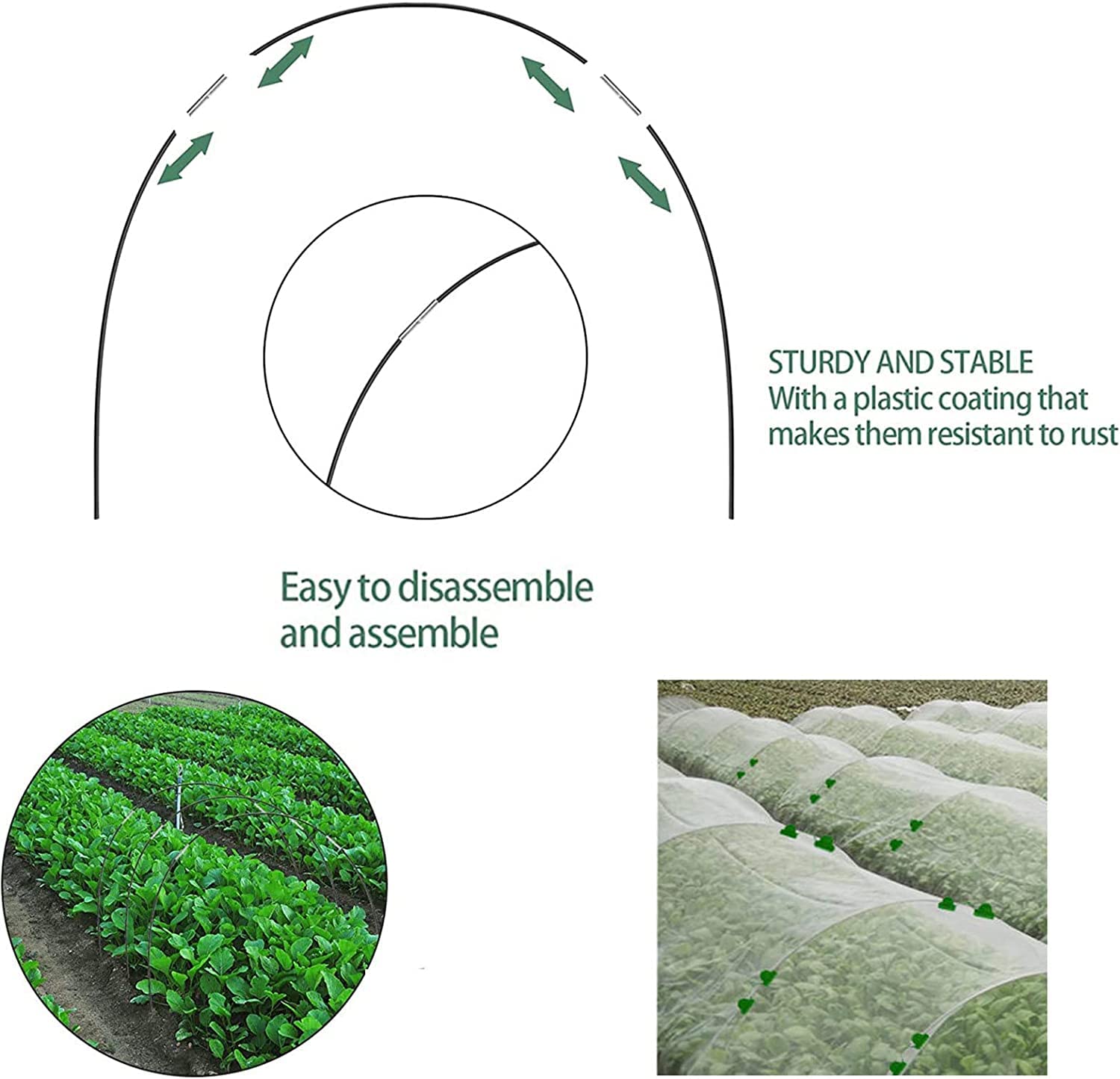 80pcs Cerceau Serre Jardin,43cm Tunnel Culture pour Plantes, Cerceau Jardin, Tunnel Jardin Arceaux, Support Cerceaux Serre Jardin, Arceaux Serre Tunnel avec Pointes et Clips (A)
