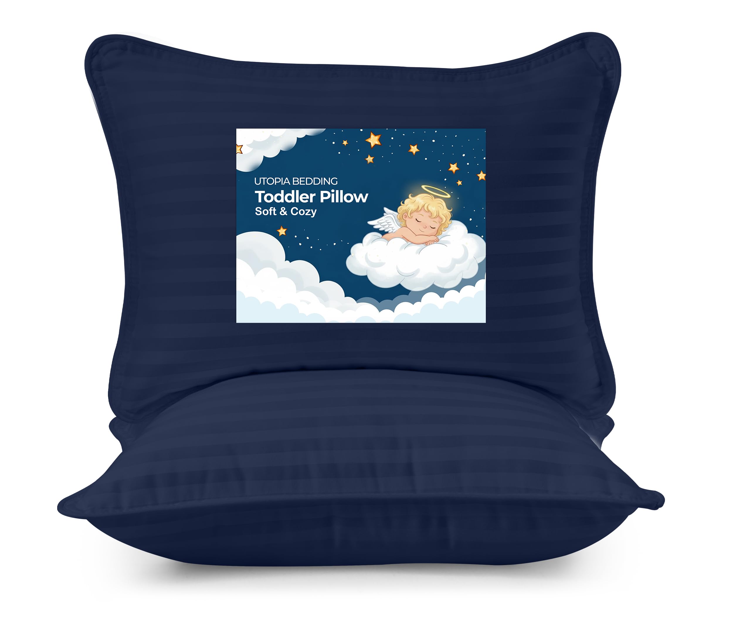 Toddler Pillow (Navy Blue, 2 Pack), 13x18 Small Kids Pillow for Sleeping, Soft and Breathable Cotton Blend Shell, Ideal for Toddler Bed and Travel (Intended for Age 2 and up)