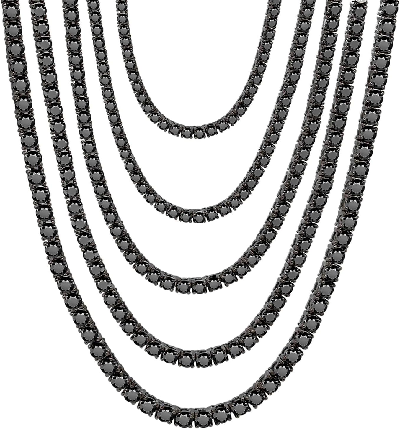 3mm 4mm 5mm Black Moissanite Cuban Link Chain, Stainless Steel Iced Out Tennis Necklace for Men Women, Round Cut Hip Hop Miami Bling Gift