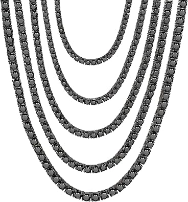 3mm 4mm 5mm Black Moissanite Cuban Link Chain, Stainless Steel Iced Out Tennis Necklace for Men Women, Round Cut Hip Hop Miami Bling Gift