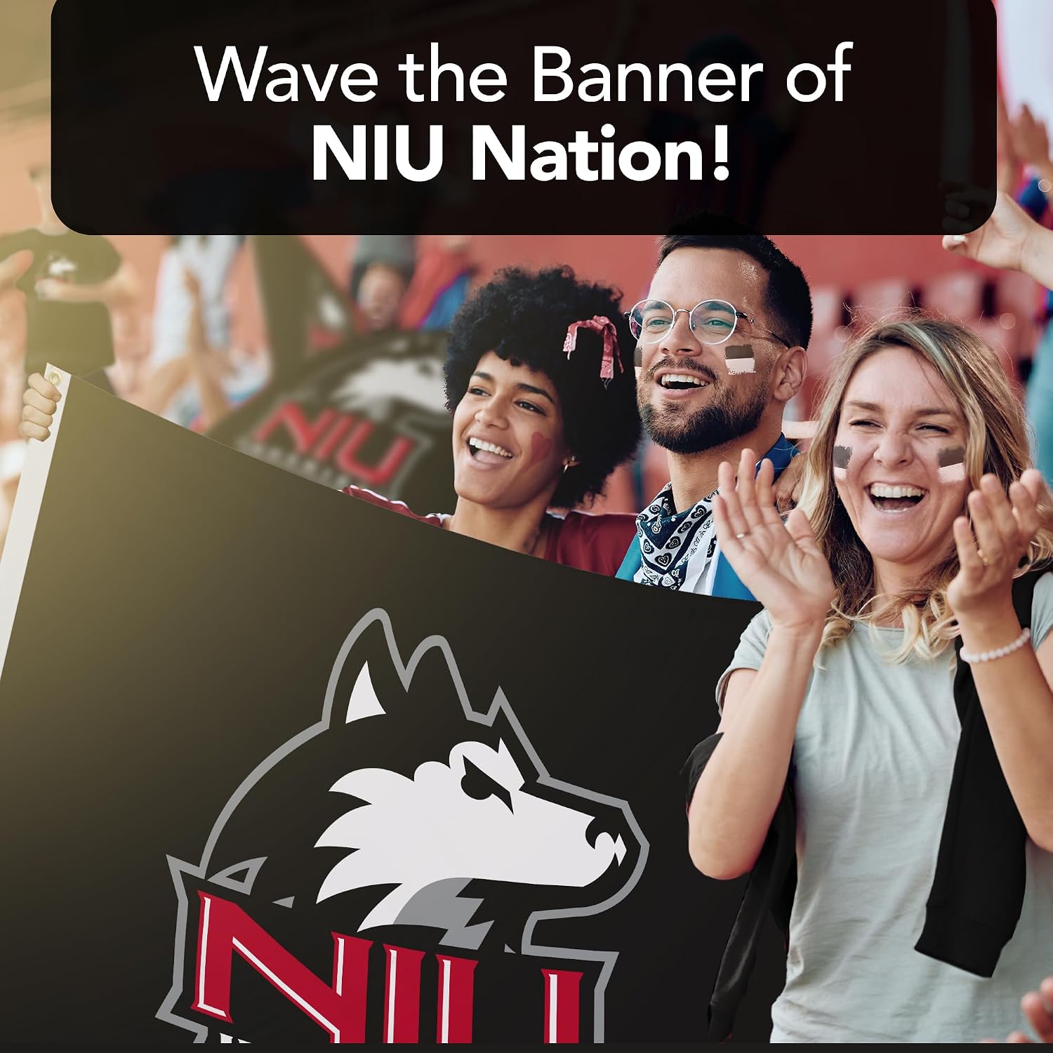 Northern Illinois Huskies College Sports Printed Flag - NCAA Licensed - Nylon - School Banner (Black, Red) (5' x 8')