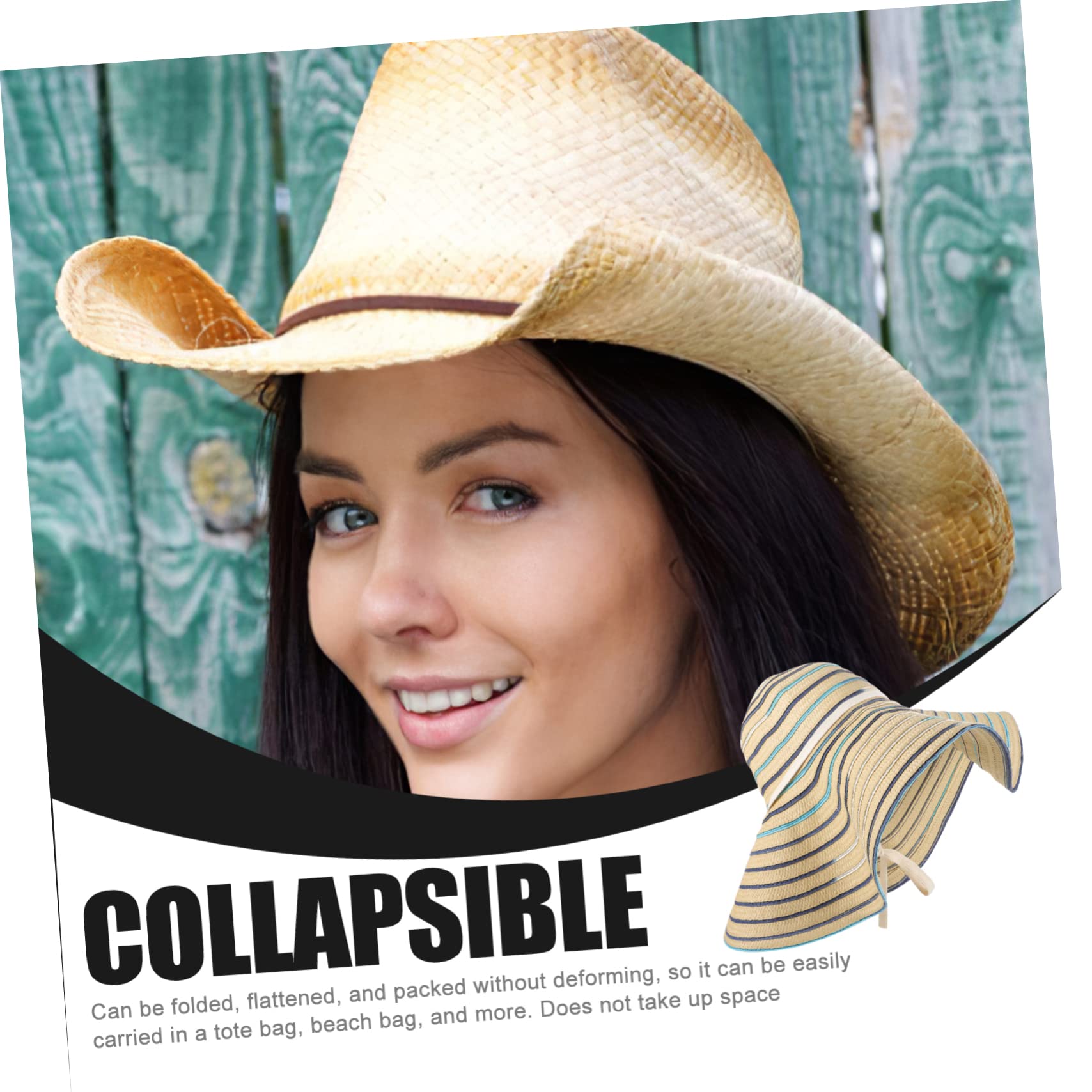 CALLARON Cappello da Spiaggia da Donna in Paglia, Visiera 17cm Pieghevole | Protezione Solare Intrecciato, Leggero e Portatile, Atmosfera Estiva, per Viaggio e Fotografia