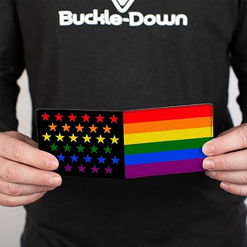 Miniatura 5 de Buckle-Down Billetera para hombre, plegable, bandera del orgullo americano arcoíris negro, cuero vegano, multicolor, 4.0 x 3.5 pulgadas, Multi