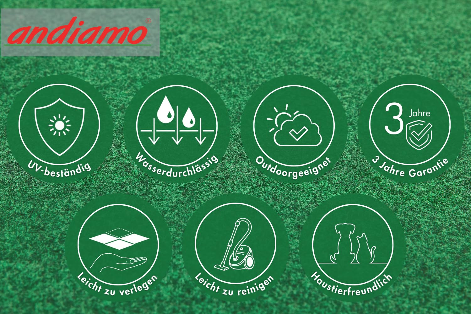 andiamo Alfombra de césped artificial Field con puntos – Césped artificial para exterior para uso como suelo de balcón o alfombra de exterior, resistente a la intemperie y se puede cortar, 200 x 500