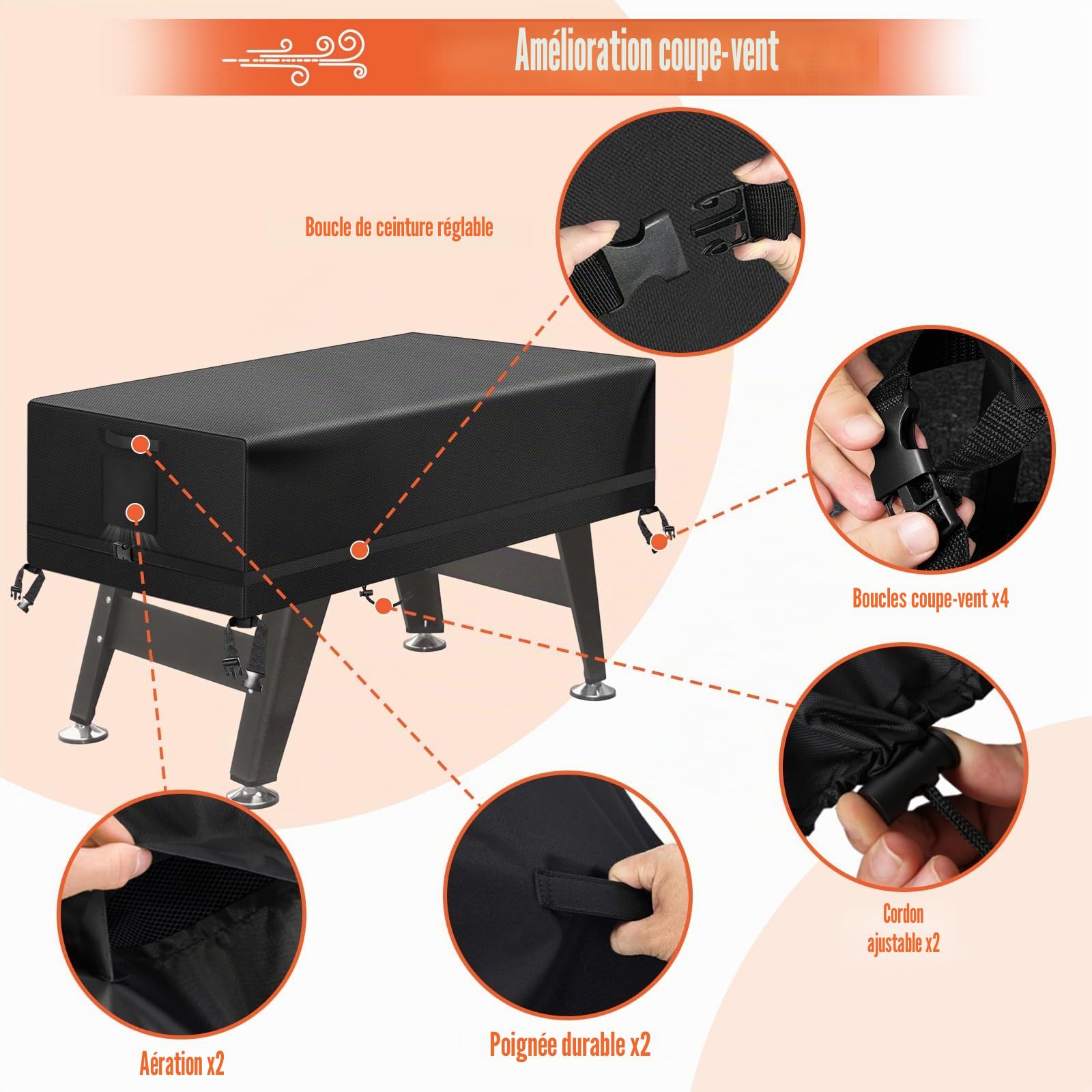 Kovshuiwe 147 x 132 x 76 cm Housse pour table de baby-foot Housse d'extérieur pour table de football résistante de patio, Imperméable, Anti-UV et Anti-poussière