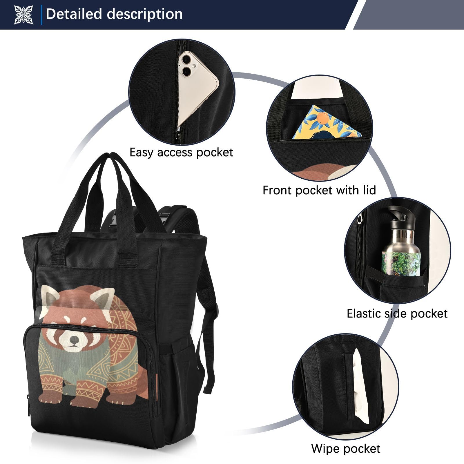 GuoChe Dobby - Mochila para pañales de nailon con múltiples bolsillos