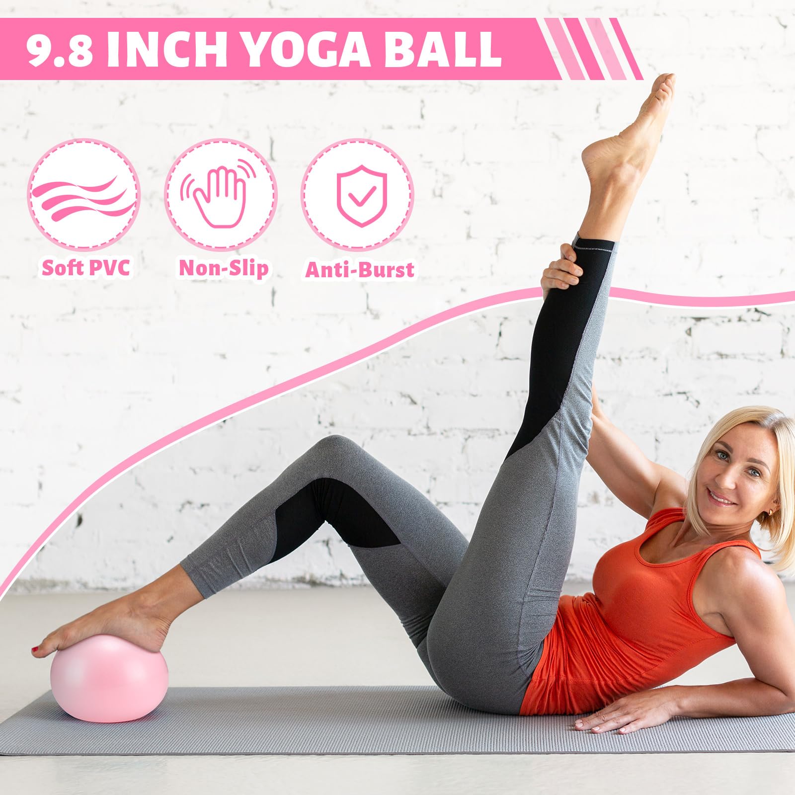 Pilates Ring Circle And Pilates Ball Set, 12 Inch&14Inch Magic Circle Pilates Ring,9 Inch Small Exercise Ball,Resistance Bands Set, Home Pilates