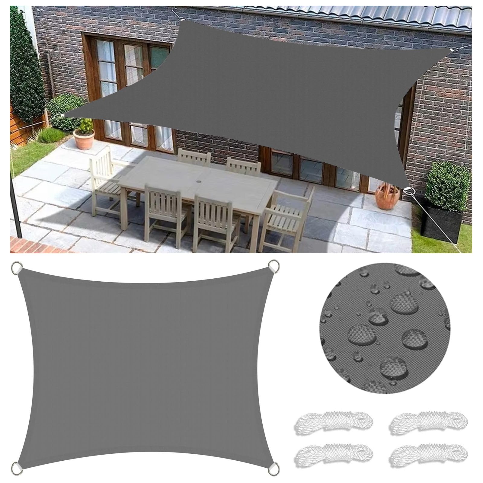 Voiles Ombrages Imperméable Rectangulaire Bâche dombrages,Voiles Solaire,Pare Soleil Jardin Balcon,Toiles Ombrages 98% UV Protection pour Patio Terrasse Extérieur avec Anneau en D et Cordons 3x4M