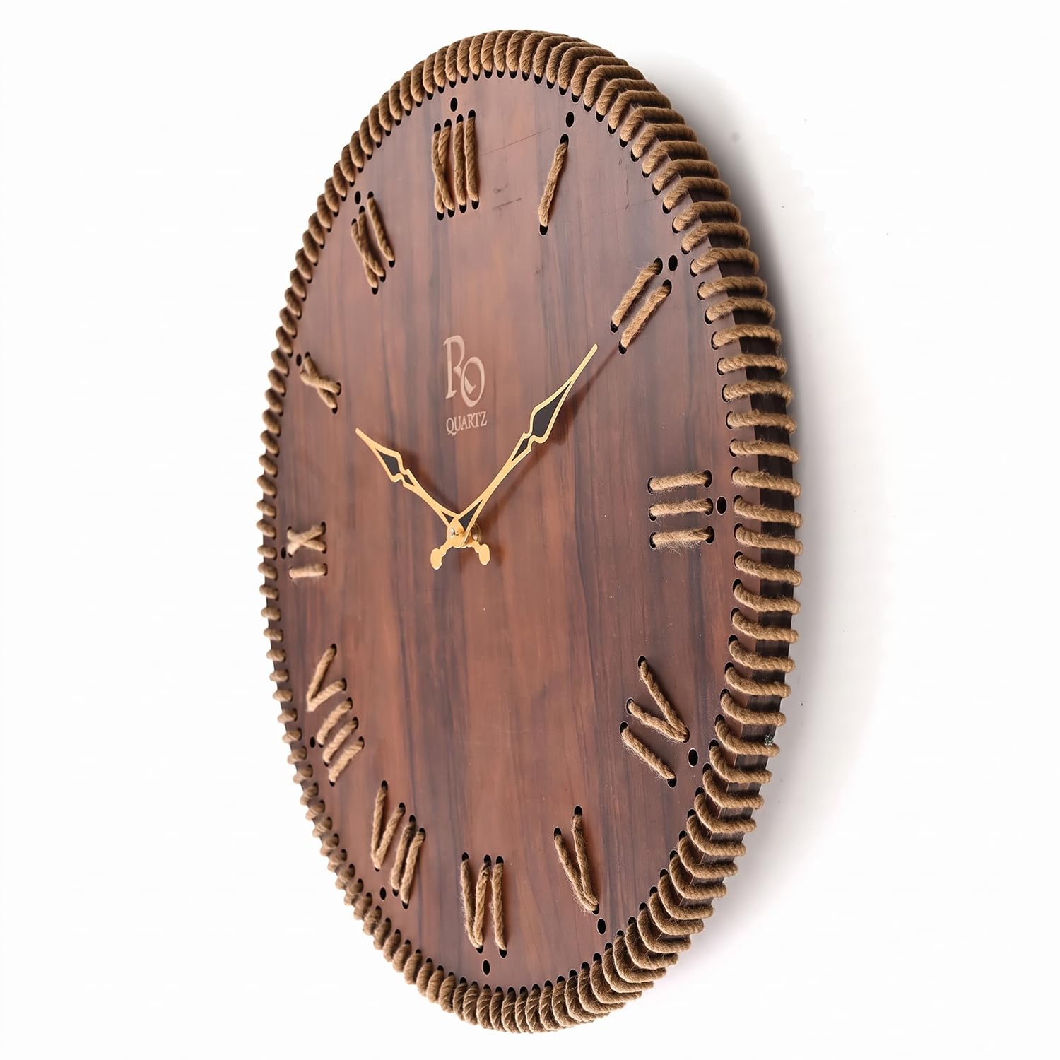 Vintage Wooden Roman Dial Wall Clock - Brown & Golden -7