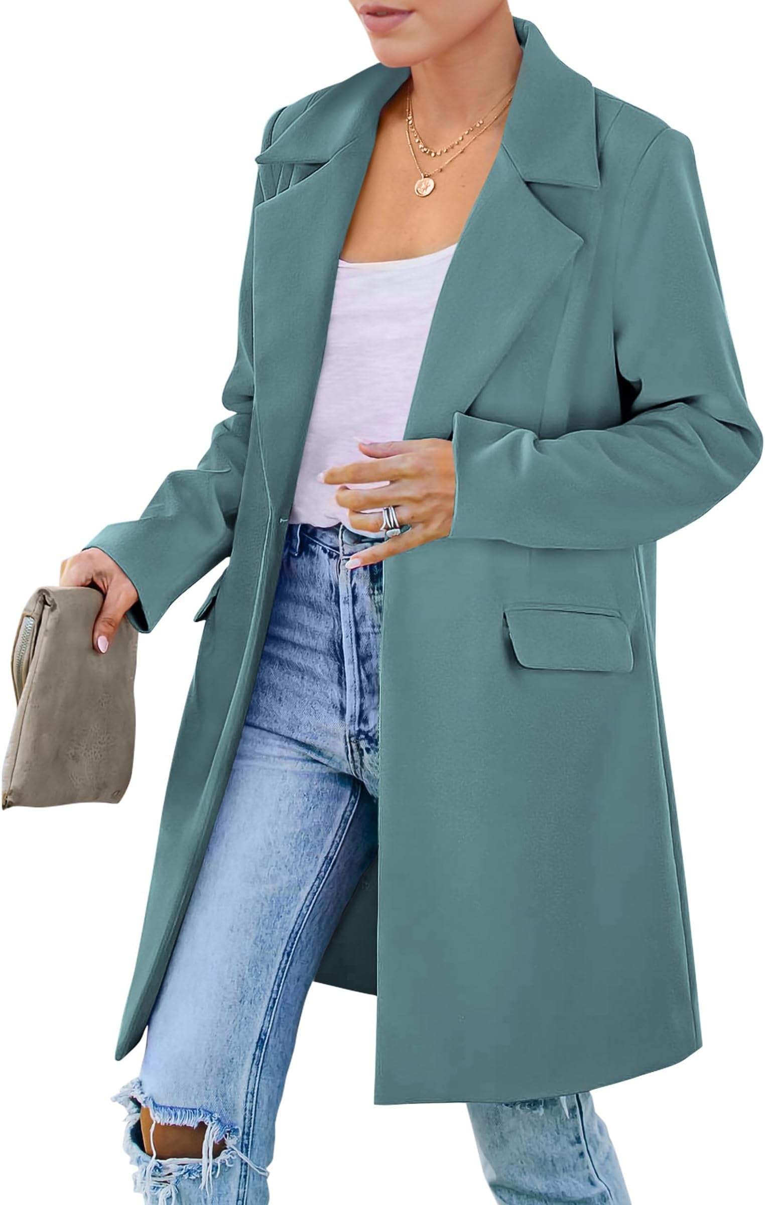 Women's 2025 Spring Fall Long Blazer Jackets Long Sleeve Lapel Pockets Loose Fit Work Casual Blazers Outerwear