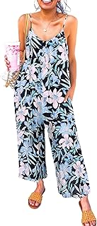 Happy Sailed Women's Casual Sleeveless Front Button Loose Jumpsuits Stretchy Long Pants Romper with Pockets