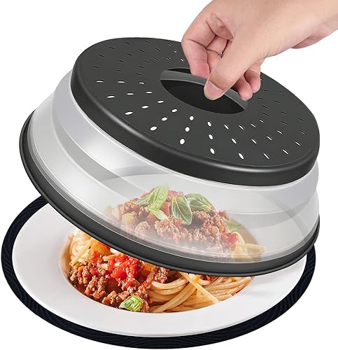 WENWELL Cubierta grande para salpicaduras de microondas y alfombrilla de silicona, tapa de plato plegable ventilada de 12 pulgadas y tapete de