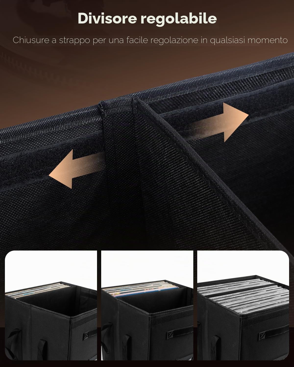 Uniclife Scatola per Immagazzinare Vinili, Organizzatore Collassabile per LP con Coperchio e Maniglie, Cassa Impermeabile alle Gocce per Album per 120 Vinili Singoli, 33 × 33 × 33 cm
