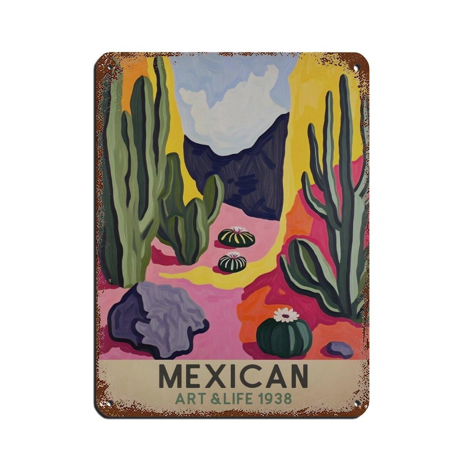 Mexican Art And Life Culture Exhibition Poster Retro Poster Metal Tin Sign Chic Art Retro Iron Painting Bar People Cave Cafe Family Garage Poster Wall Decoration 12x16inch(30x40cm)
