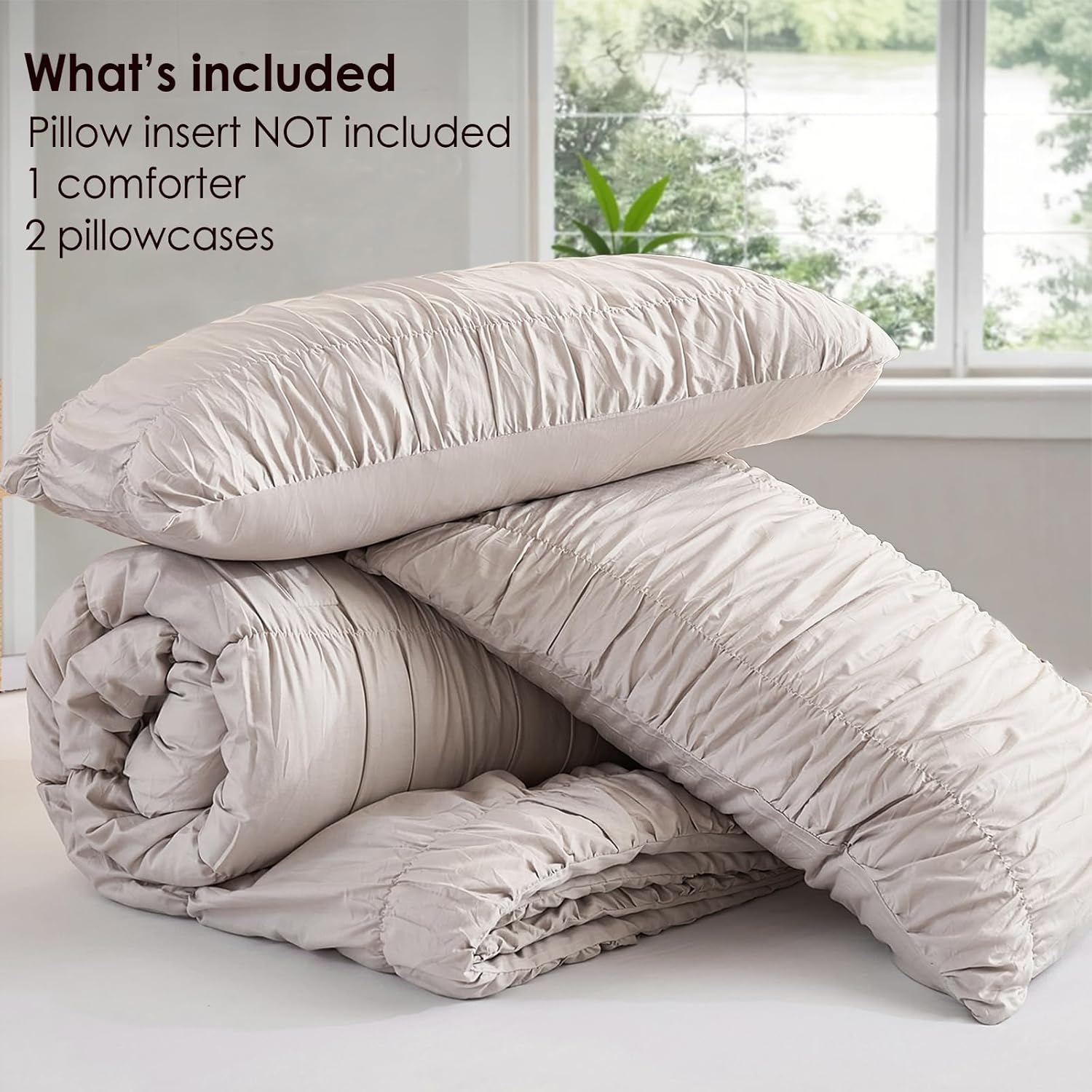 Bedbay Cotton Ruched Comforter for Queen Size Bed,Breathable Cotton Boho Queen Comforter Set,Shabby Chic Ruffle Bedding Vintage Farmhouse Quilt Set,Soft Durable 3 Pcs Fluffy Bedroom Comforter - Image 6