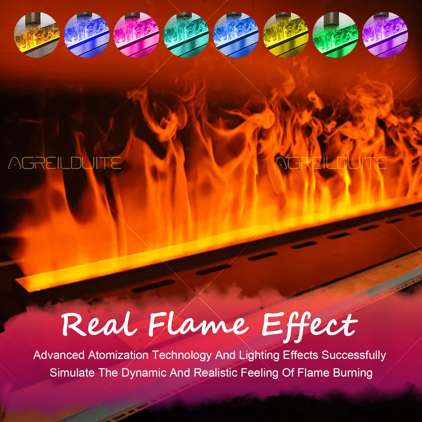 3D-Wasserdampfkamin, wasserdampf Kamin, Flamme In 9 Farben Einstellbar | 3D-Simulierte Flamme – Berührbarer Wassernebel, Einbau-Dampfkamin Mit Fernbedienung/App-Steuerung 100cm/39.3in
