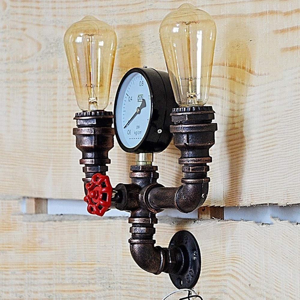 Iluminación de 2 Luces Aplique de Pared Tubo de Hierro Vintage Lámpara de Pared Creativa Linterna de Pared Retro Metal Industrial Steampunk Aplique de Hierro Forjado rústico Luces de tubería de Agua