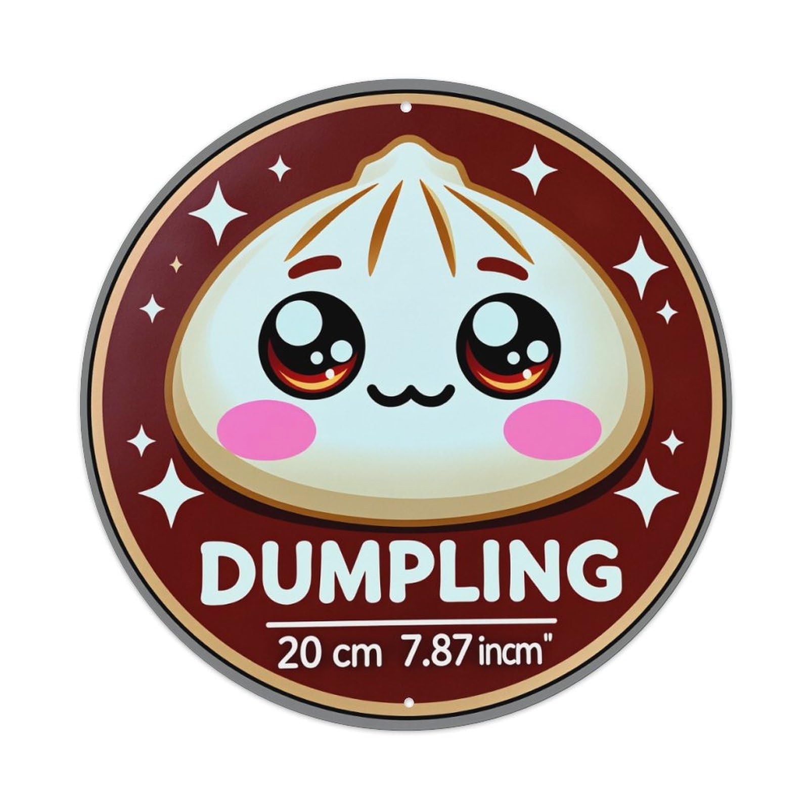 Cute Dumpling Character Design Round Tin Sign Vintage Metal Poster Retro Bar, Home, Man Cave, Kitchen, Laundry Room Wall Art Decor Gift 8x8Inch