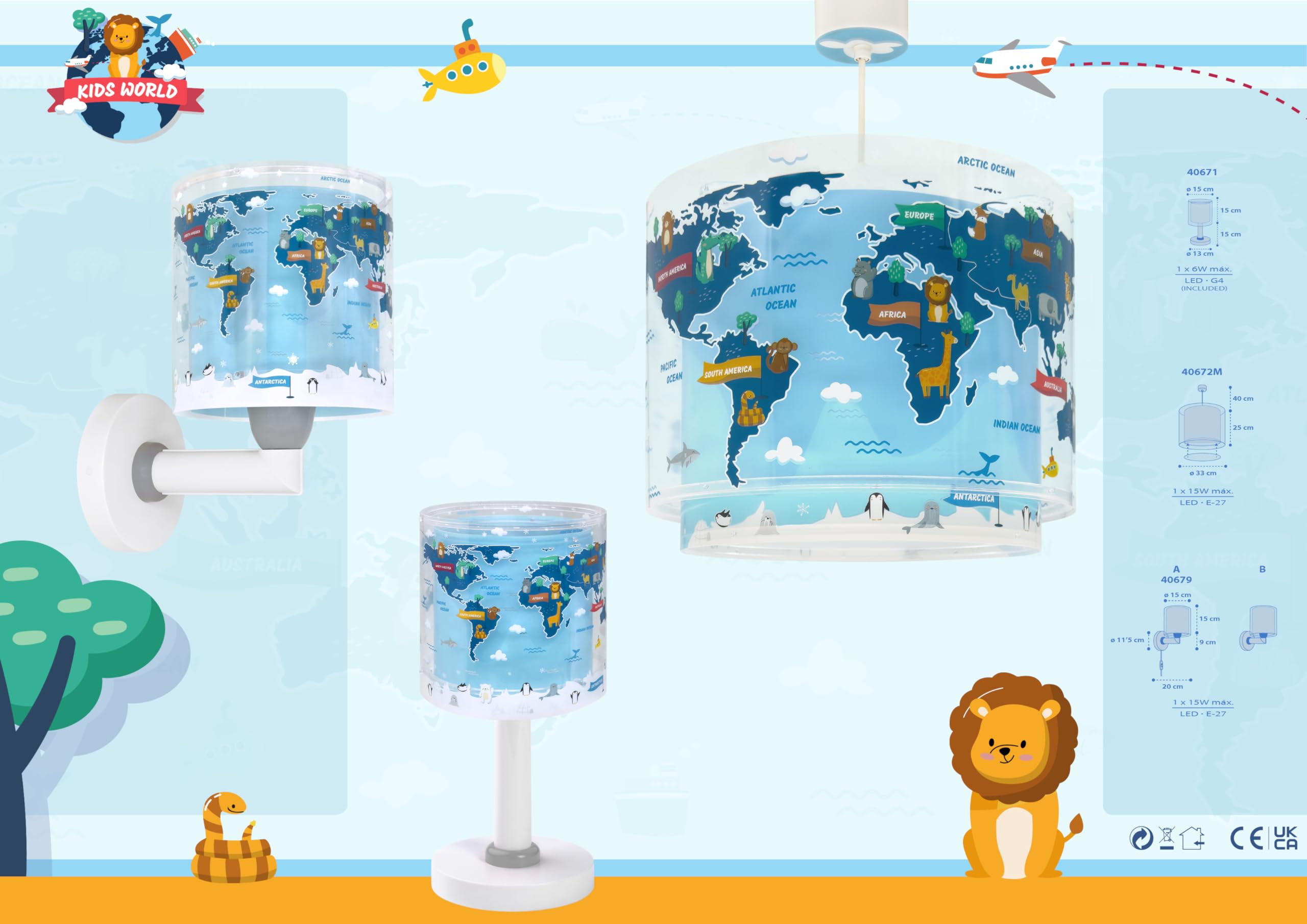 Dalber Lampada da tavolo per bambini, luce da comodino e da notte Kids World Mappa del mondo Pianeta Terra, 40671, G4-4W LED - Lampadina inclusa