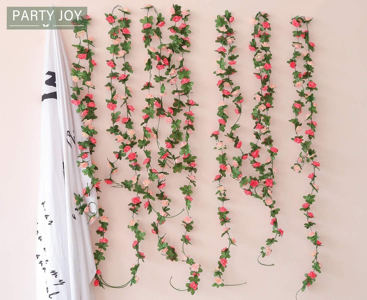 8pcs 65.6Ft Flower Garland,PARTY JOY Fake Rose Vine Artificial Flowers Hanging Rose Ivy Garland for Room Wall Decor Hanging Baskets Wedding Arch Garden Background Decor (Pink-8PCS)