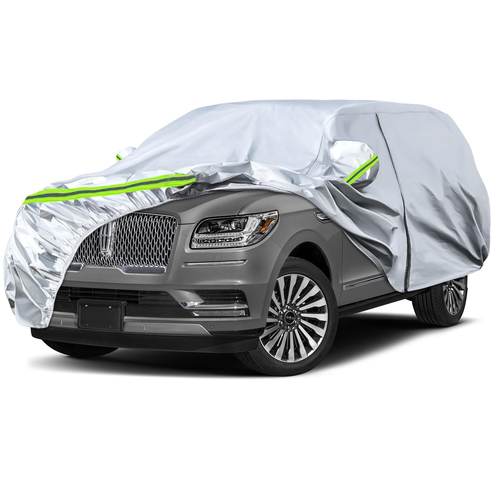 Waterproof Car Covers Replace for 2007-2026 Ford Expedition MAX/Navigator L | 6 Layers Silver All Weather Car Cover with Cotton Liner, Zipper Door, Windproof Bands for Snow Rain Dust Protection